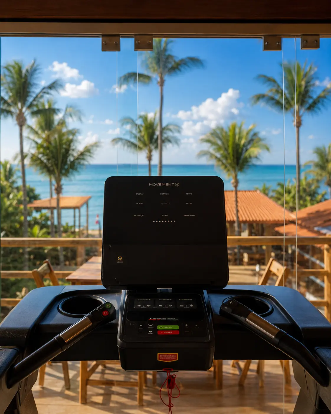 Equipamento da academia com vista para o mar